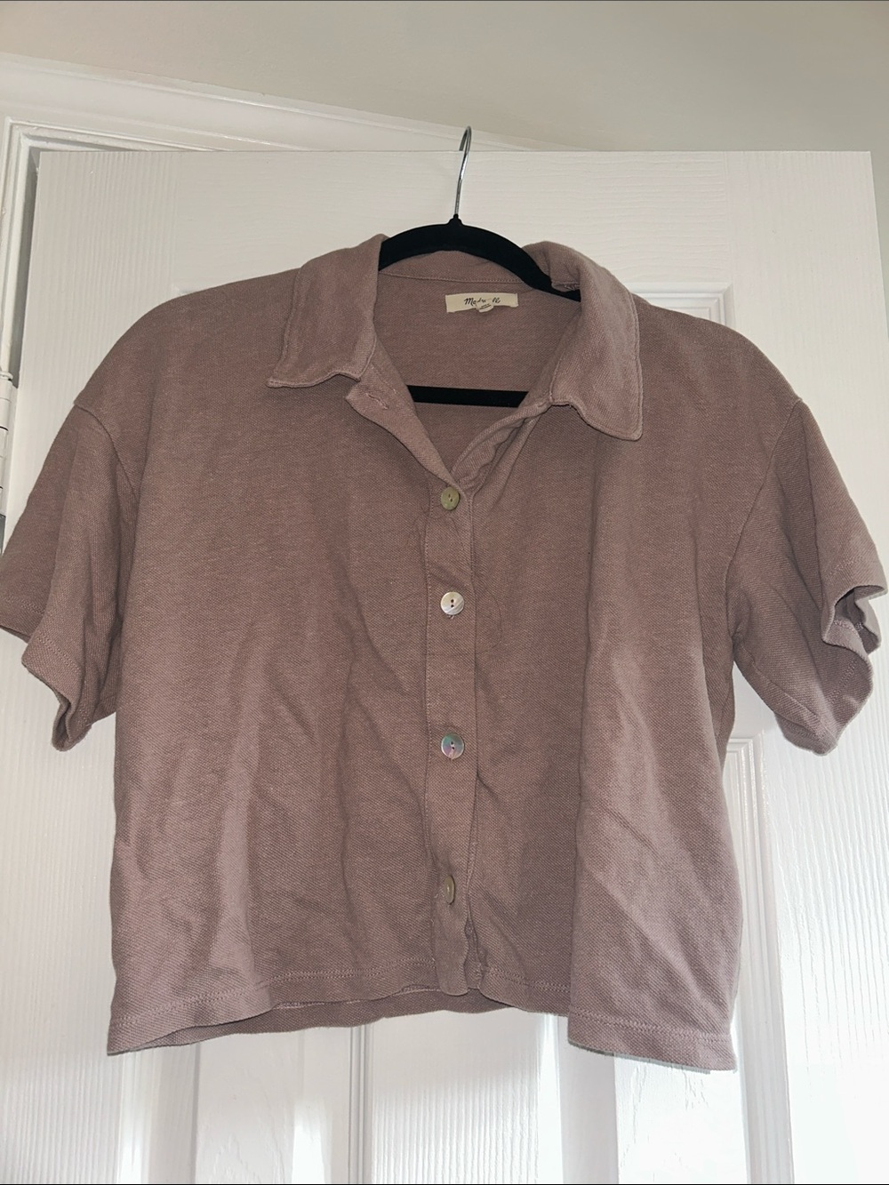 Madewell Hemp Cotton Button-Front Collared Cropped Shirt Taupe Medium